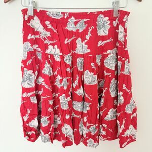 VTG Surya Red Tropical Print Elastic Waist Pull Up Mini Skirt Vacation Vibes M